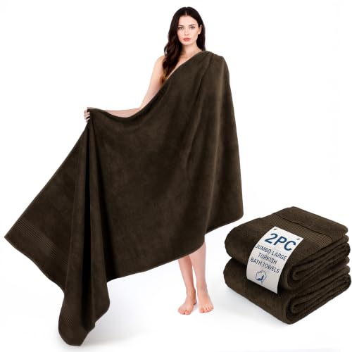 Image of Cotton Paradise 100% Cotton Turkish Towel Set, Soft Absorbent Quick Dry, 2 Piece 35x70 Bath Sheet Set, Chocolate Brown