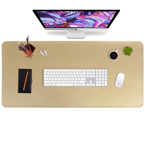 HofferRuffer Desk Pad, Office Desk Protector Mat, Waterproof Desk Mat for Desktop, Dual Side Use Faux Leather Desk Pad for Keyboard and Mouse for Office and Home (Gold, 36" x 17")