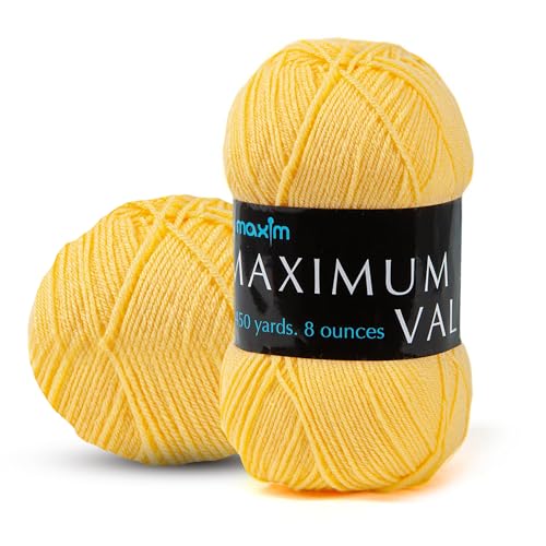 Image of Mary Maxim Maximum Value Acrylic Yarn for Crocheting and Knitting, Soft Worsted Weight Yellow Yarn 4, Ideal for Blankets, Sweaters, Hats, and Scarves, 8 oz Skein (474 Yds), Yellow - 1 Skein