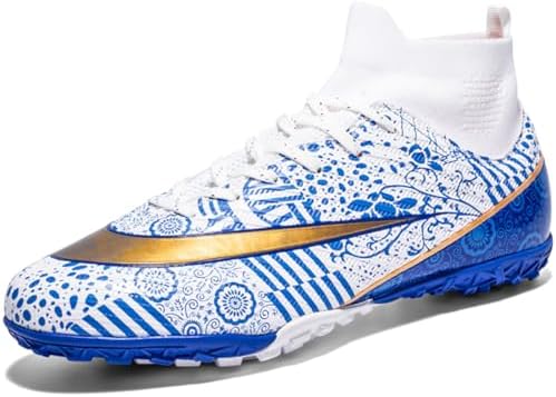 Men's Soccer Shoes Astro Turf Trainers High-Top Football Boots Outdoor Breathable Sneakers Athletic Professional Futsal Shoes Youth Boys Indoor Football Shoes Unisex, 44 EU