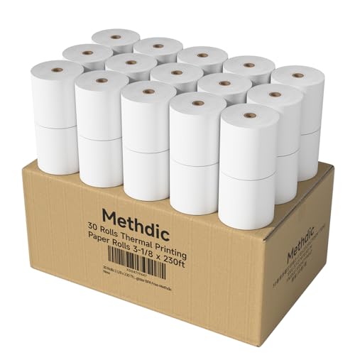 30 Rolls 3 1/8 x 230 Thermal Paper Receipt Rolls 55 GSM Premium Quality Thick paper For POS Cash Register BPA Free-Methdic