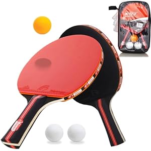 Tischtennisschläger, Amaza Professionel Tischtennis Set, 2 Tischtennisschläger + 3 Tischtennis Bälle für Amateure, Anfänger, Experten (7 Schichten Pappelholz + Hochelastischer Schwamm von 2 mm