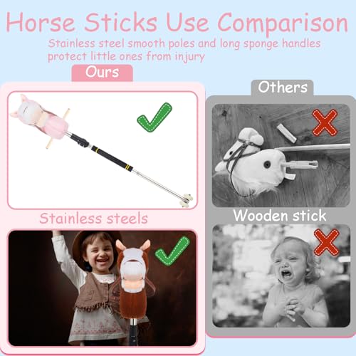 Frebuta Stick Horse ,30 to 50INCH Horse Sticks for Kids 4-12 Age Riding Plush with Sound Sturdy Stick Stainless Steels Soft Sponge Handle Illuminated Wheels Hobby Horse Cowboys Style Horse Toy