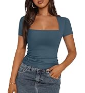 トップス SQUARE NECK LADY LIKE PLEATS TOP Trendy Queen Women's Square Neck Tops Double Lined Going Out Short