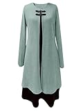Light Green L 2024 Tunic Dress for Women Casual Long Sleeve Crew Neck Ribbed Fake Two Piece Color Block Loose Buckle Front Slit Midi Dress Fall Winter
