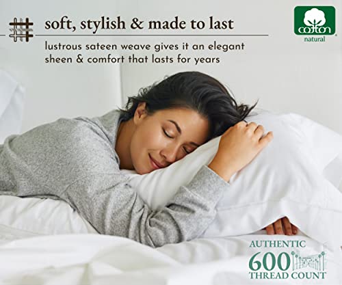 California Design Den - Luxury Sheet Set Queen Size 100% Cotton Sheets, 600 Thread Count Sateen, Deep Pocket, Soft & Crisp Bedding Set & Pillowcases, Beats Egyptian Cotton Claim 4 Pc (Queen, Ivory) #TOP3