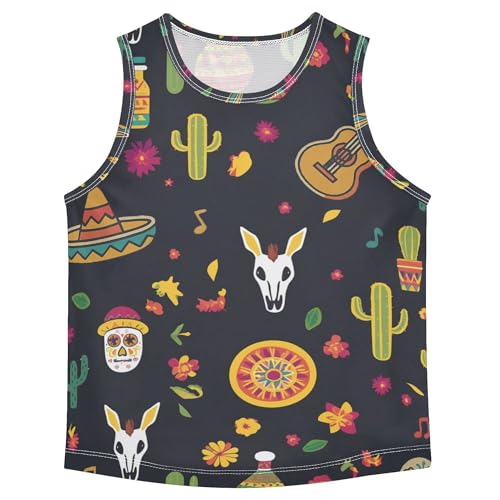 Cinco De Mayo Mexico Cartoon Skull Tank Top for Boys Sleeveless Kids Vest Boys Basketball Shirt for Running Golf 3T