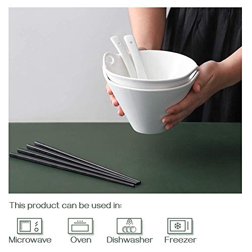 Dowan Ramen Bowls With Chopsticks And Spoons Set Of 2 - Japanese Ramen Noodle Bowl With Chopsticks And Spoons & Dowan Square Cereal Bowls Set Of 6-27 Ounces Porcelain Soup Bowls, White Serving Bowl #TOP4