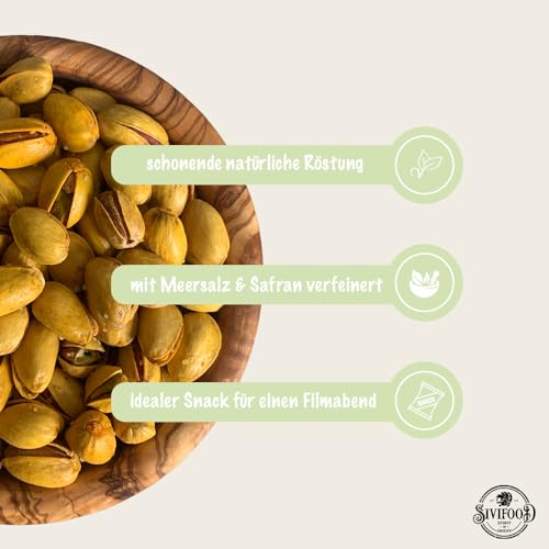 SIVIFOOD Pistazien geröstet und gesalzen mit Safran im 1kg Vorteilspack - geröstete Jumbo Pistazien mit Safran verfeinert in Großpackung Nüsse Premium Qualität hochwertig vegan roasted pistachio nuts