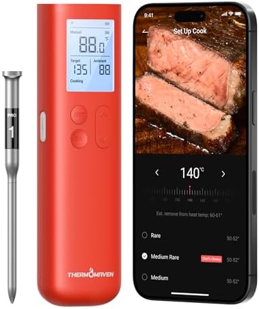ThermoMaven Smart Bluetooth Wireless Meat Thermometer, 10X Enhanced Sub-1G Signal and Stability, Standalone Display Base, Certified Accuracy ±0.5°F, WiFi Unlimited Range for BBQ, Oven, Smoker, Grill