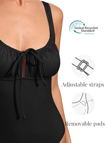 Image of BERLOOK Womens One Piece Swimsuits Floral Push Up Bathing Suit Sexy Tie Slimming Swimsuits for Women Swimwear