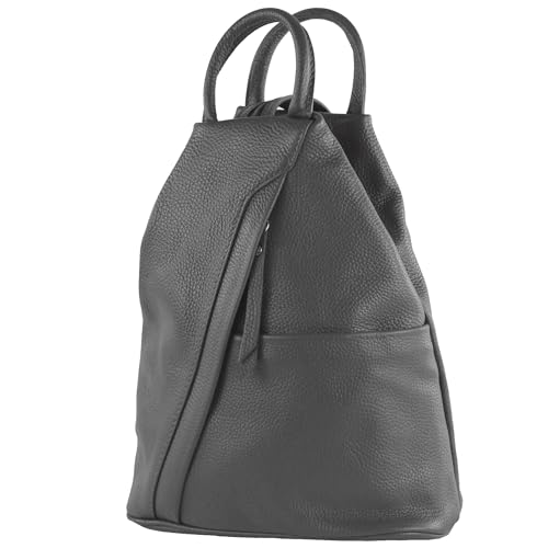 modamoda de - T180 - Damen Rucksack Tasche aus ital. Leder, Farbe:Graphitgrau