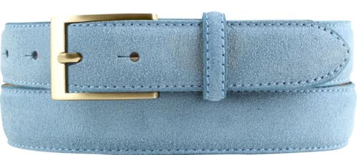 BELTINGER Gürtel aus Veloursleder 3,0 cm | Velour-Ledergürtel für Herren 30mm | Wildleder-Gürtel mit goldener Gürtelschließe | Jeansblau 105cm