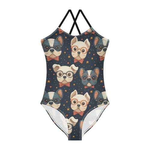 ALAZA Funny Pug Dog Bow Star Girls Swimsuit Bathing Suit Beach Swimwear One Piece 4T