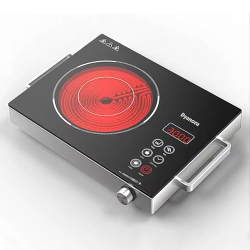 Image of Dyanora 2200W Infrared Cooktop with Crystal Glass Touch Panel | 4 Pre-Set Modes (Stir-fry, BBQ, Hot Pot, Steam) | Adjustable 60C - 600C | Digital Time & Watt Display | Classic Silver Design