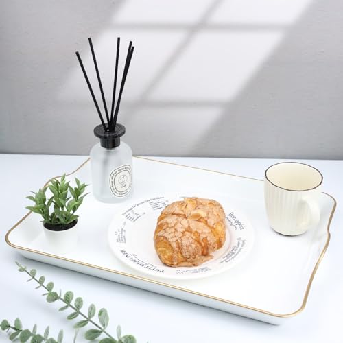 Spsyrine White Decorative Serving Tray with Handles, Elegant Plastic Coffee Table Tray for Ottoman, Living Room, Home Decor by Spsyrine - Image 2