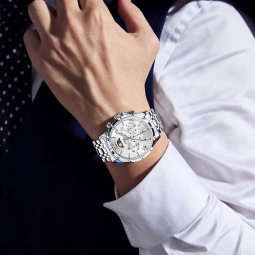 Image of OLEVS Watches for Men Analog Quartz Original Branded Mens Watch Chronograph Stainless Steel Chain 3ATM Waterproof Wrist Watch for Men