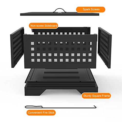 26 Inches Square Fire Pit Wood Burning [Easy Assembling, No Tools Required] [Large Burning Space] Outdoor Firepit With Spark Screen For Patio Garden Camping Picnic Bonfire #TOP1