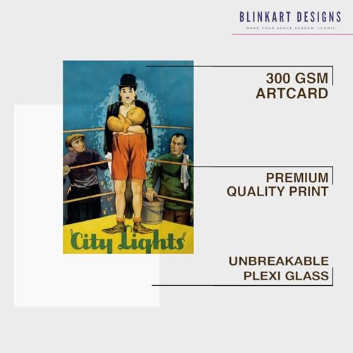 Image of BLINKART City Lights (1931) Movie Poster Frame 12x18 Inch | Premium 300 GSM Paper Wall Print | Vintage Film Artwork for Home, Bedroom, Living Room, Office | Framed Photo Decor