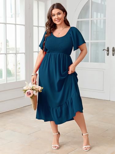 Image of SCOMCHIC Women's Plus Size Summer Dress Casual Short Sleeve Scoop Neck Maxi Dress Smocked Ruffle Boho Flowy Long Dresses