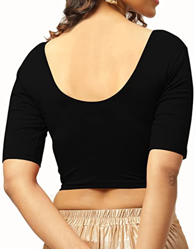 Image of THE BLAZZE 1303 Women's Cotton Scoop Neck Backless Elbow Sleeve Crop Top Readymade Saree Blouse for Women