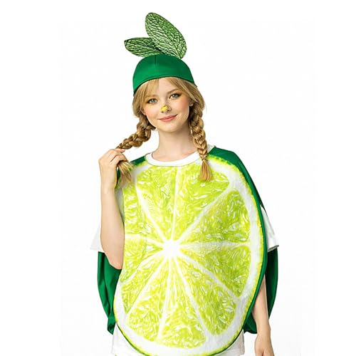 YRTUOP Costume De Citron Pour Adultes, Costume De Tranche De Fruit Avec Chapeau Cosplay Réaliste De Citron Vert Déguisement Nourriture Vêtements Fruits Accessoire Pour Déguisement Pour Hommes Femmes