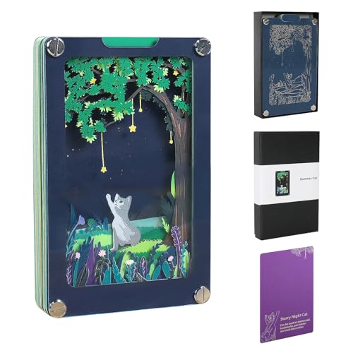 SIWEME 3D Memo Pad,Starry Cat Paper Sculpture Art Non-Stick Notes with Pen Holder, 3D Art Notepad Paper Card Craft Creative Note Desk Decoration Gift (Starry Cat)