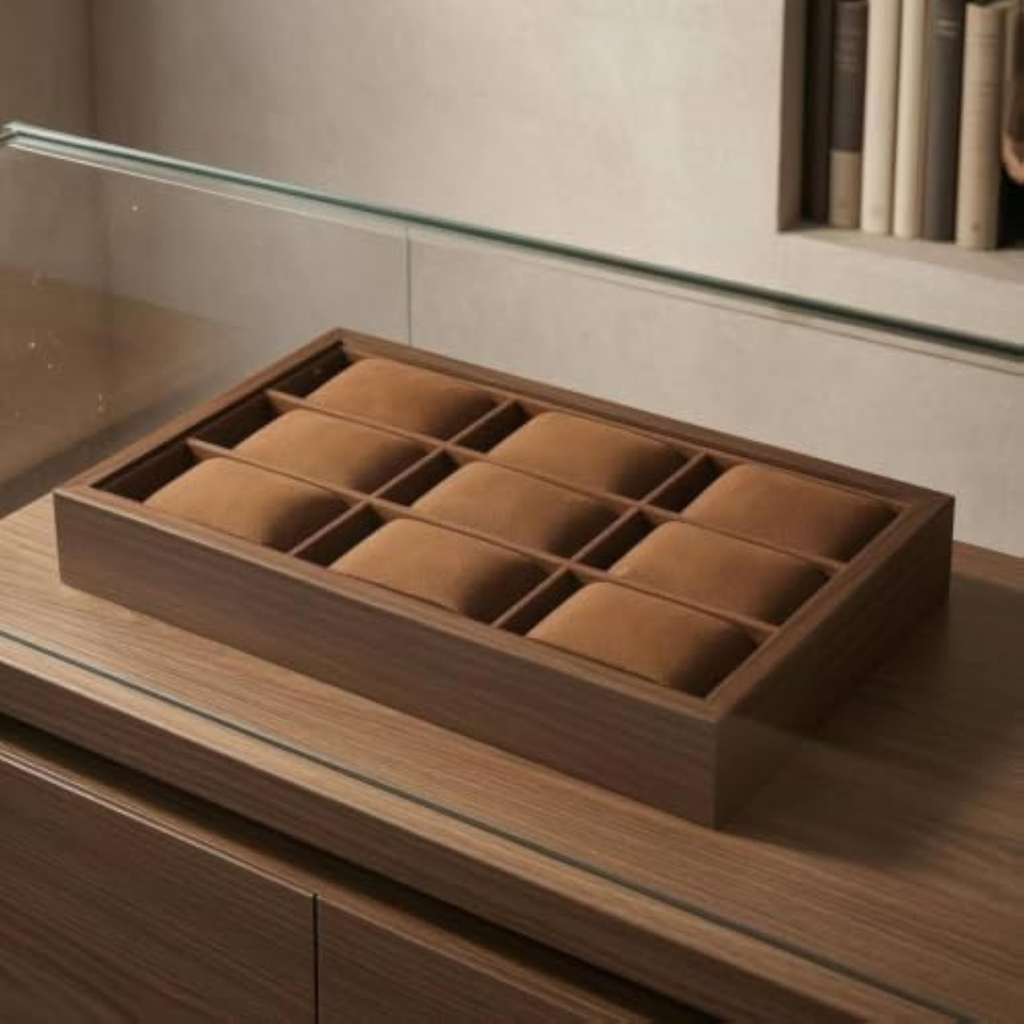Wood-Grain Wooden Watch Box Open-Top Display, Light Gray, 3 Slots