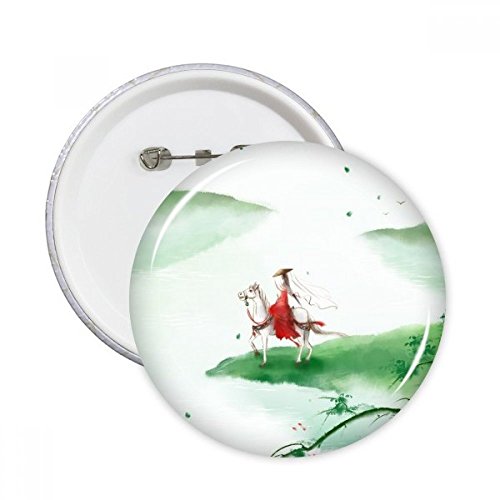 Badge bouton aquarelle chinoise cheval décoratif en lot de 5 pièces multicolores taille S