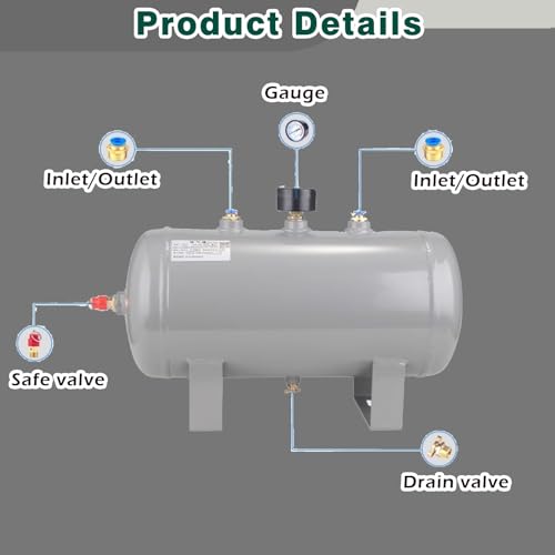 Serbatoio d'aria portatile, 1-2 Pack Serbatoio del ricevitore dell'aria per sistemi pneumatici, Serbatoio di stoccaggio dell'aria compressa 5L-100L, 150 PSI