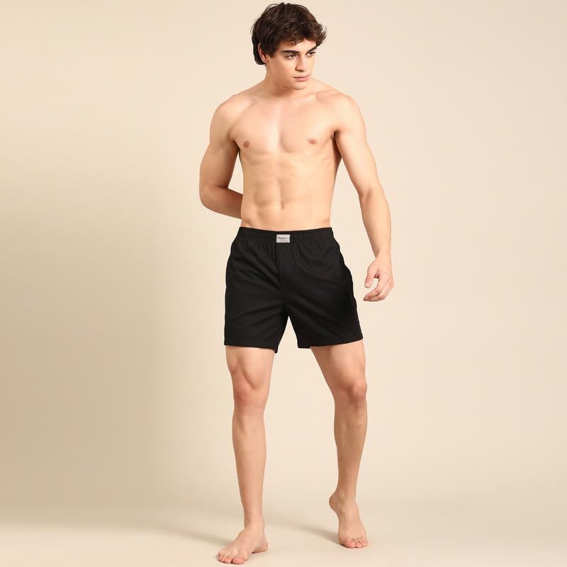 Image of Pepe Jeans Men's Solid 100% Cotton Regular Fit Long Boxer Shorts | Classic Comfortable Innerwear Long Boxer for Everyday & Lounge Wear | Soft Breathable Fabric | Elastic Waistband | All-Day Comfort
