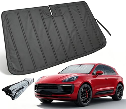 Image of Thickened Windshield Sun Shade for 2014-2026 Porsche Macan | Accordion Front Window Sunshade Aluminum Reflective UV Protection Shield, Foldable Sun Visor with Storage Bag Car accessories