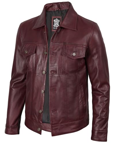 Image of fjackets Real Lambskin Vintage Trucker Leather Jacket Men - Shirt Collar Style Leather Jackets For Mens