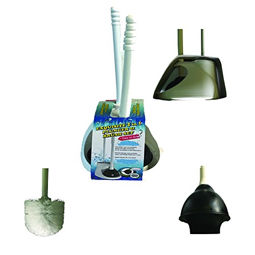 Image of Plumb Tech PLN07 Toilet Plunger, 4-1 /2 inch Cup 4 inch Brush and Caddy, Black /White