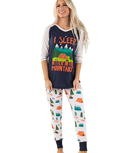 Lazy One Women's Soft Casual Pajama Leggings and Tall Tee Sets With Cute Fun Prints (Sleep Better in Mountains, Small)