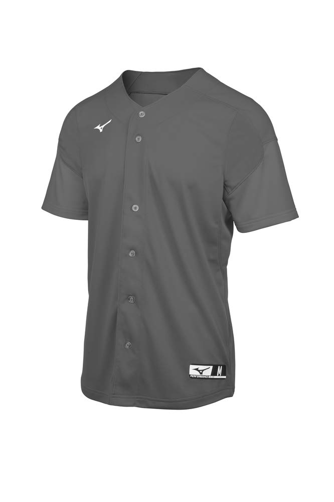 MizunoAerolite Full Button Baseball Jersey, Charcoal, Large
