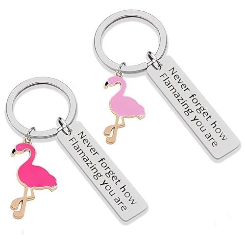 OUDQFCJ 2 peças, inspiradores, motivadores e incentivadores, flamingos presentes para mulheres, porta-chaves de flamingo para mulheres, porta-chaves para mulher, porta-chaves de mulher, presentes
