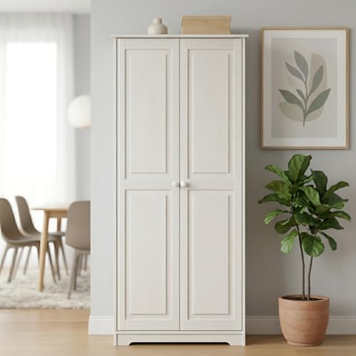 From the Tree Furniture Solid Pine Pantry Cabinet — 72' Tall White Kitchen Storage, Adjustable Shelves, Free-Standing Organizer for Pantry, Laundry or Garage