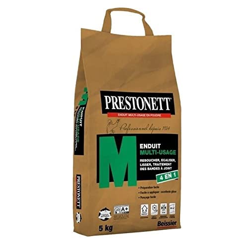 PRESTONETT M - Sac de 5 KG - Enduit Multi-Usage en Poudre Blanc - Usage Intérieur - Garnissant Polyvalent - Parfait pour Reboucher, Égaliser, Lisser - Traitement des Bandes à Joint - BEISSIER Cover