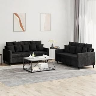 vidaXL Ensemble de Canapés avec Coussins 2 pcs, Canapés avec Accoudoirs et Dossier, Ensemble de Meubles, Mobilier de Salon, Moderne, Noir Velours