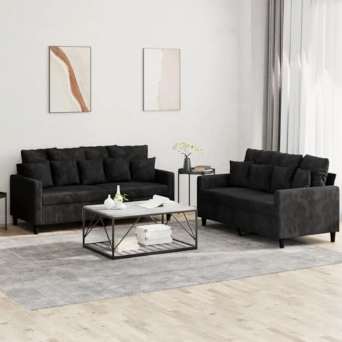 ChicAbode 2-TLG. Sofagarnitur mit Kissen Schwarz Samt
