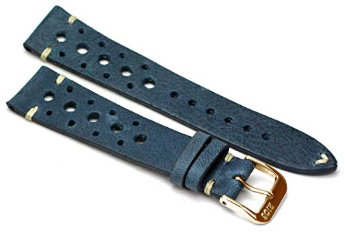 Bracelet montre 22mm Rios1931 Rallye l'héritage du cuir fait main bleu
