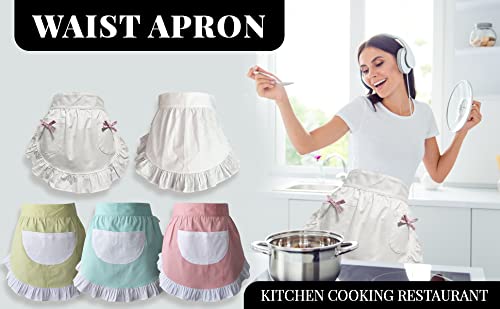 Crb Fashion Waist Apron Kitchen Cooking Restaurant 100% Cotton Bistro Half Aprons With Pockets For Girl Woman (White) #TOP3