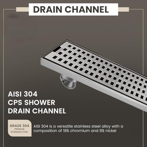 Image of EVANEX Linear Shower Drain Channel | 12x4 Inches Bathroom Drainer | Waste Water Linear Floor Drain Channel | 304 Stainless Steel Bathroom Drainer with Anti Cockroach Trap | Bathroom Jali