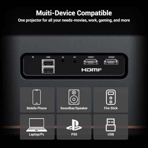 HAPPRUN 2000 ANSI 4K Full HD Projector with WiFi and Bluetooth, HAPPRUN Movie Home Theater with Auto Focus, 300'' Display for Indoor/Outdoor, Smart Proyector Compatible with Phone/TV Stick/PC/PS5 JQ820 の商品画像 7
