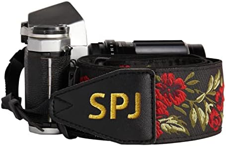Art Tribute Custom Made, Name or Initials Embroidered to a Beautiful Red Flowers Camera Strap - Make Your Strap Unique! Get Your Own Personalized Camera Strap