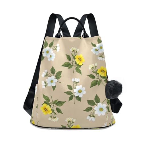 Sac à dos femme motif floral jaune et noir imperméable chic