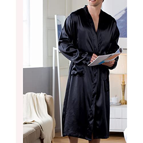 Men's Satin Robe Silky Bathrobe Soft Comfy Casual Bathrobe Fashion Comfy Solid Color Long Loungewear with Pocket3
