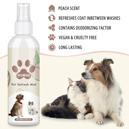 Aomig Hundeparfüm Gegen Geruch Fellpflege Hund Pfirsichparfüm Katze Fellpflegespray für Hunde Geruchsentferner Katze Fellpflege Pflegt Langzeit Deospray Geruchsneutralisierer Hundeparfüm Spray (200ml)