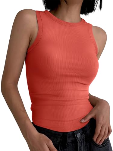 Image of ANRABESS Womens Sleeveless High Neck Tank Tops Fashion Summer Casual Basic Slim Fit Ribbed Racerback Top Shirt Clothes